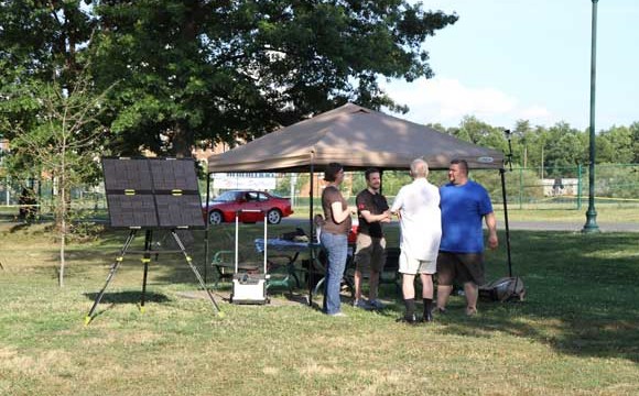 Jeremy, KF7IJZ, Craig, K4GOR, David Wilburn, KK4JQQ new ham,
and friend Field-Day-2012-Solar
